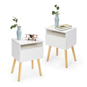 Resenkos Set of 2 Modern Nightstand, Bedroom Endtable with Drawer, Shelf, Bedside Furniture for Living Room, White, Night Stand - 1 of 2