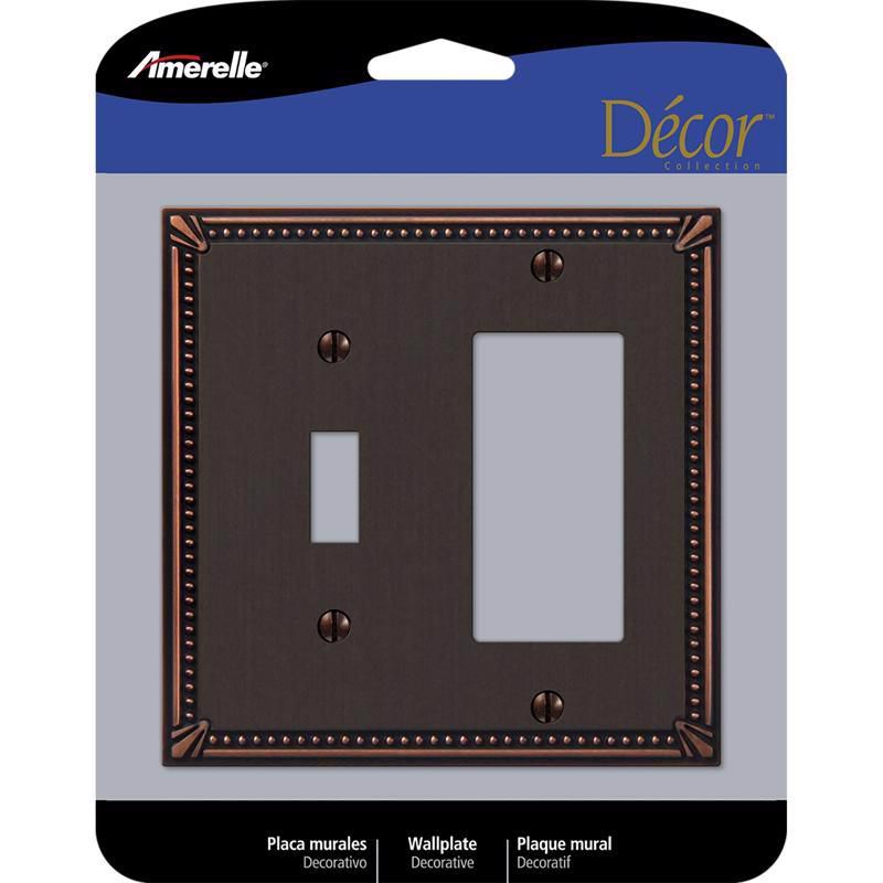 Amerelle Imperial Bead Aged Bronze 2 gang Die-Cast Metal Toggle Wall Plate 1 pk (Item #: 74TRDB), 1 of 2
