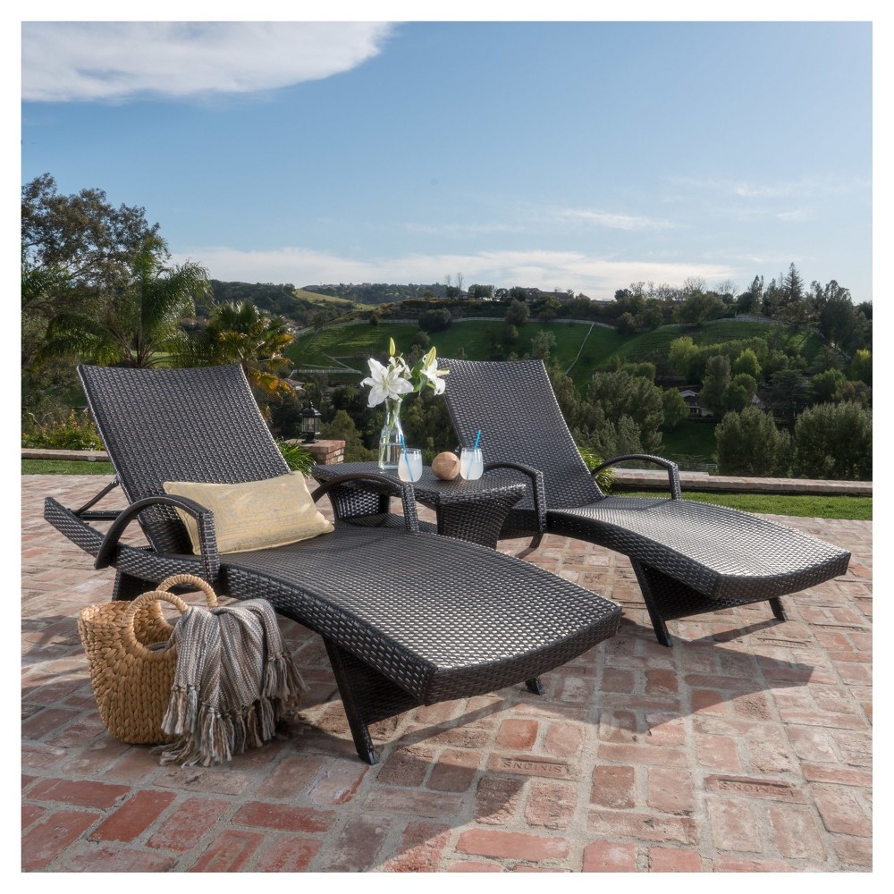 Megalo 3pc All-Weather Wicker Patio Chaise Lounge w/ Side Table - Brown - Christopher Knight Home