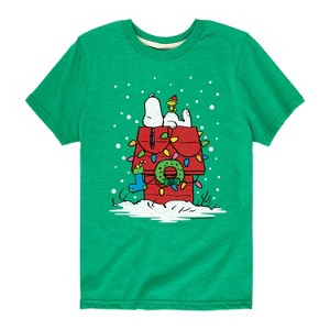 Boys' - Peanuts - Snoopy and Woodstock Christmas Skating Short Sleeve Graphic T-Shirt - 1 of 4