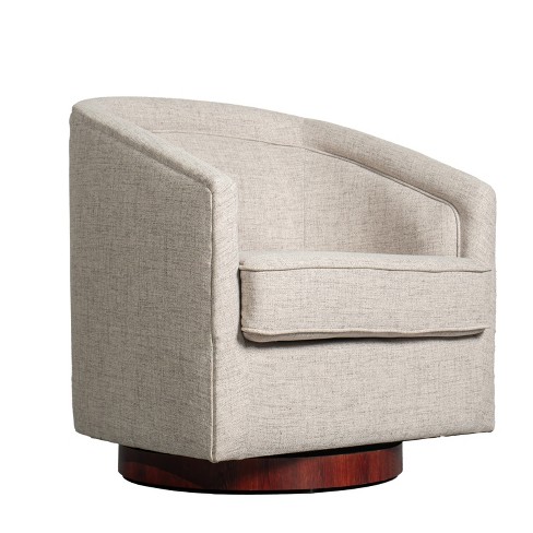 Merrick Lane Wyn Fabric Upholstered Club Style Barrel Chair with Sloped Armrests and 360 Degree Swivel Base in a Woodgrain Vinyl Wrap Cream