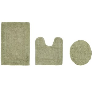 Edge Bath Rug 100% Premium Cotton Ultra-Soft Water Absorbent Tufted Solid Reversible 3 Piece Bathroom Rug Set for Machine Washable Bathmat - 1 of 4