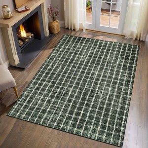Checkered Washable Area Rug for Living Room, Geometric Print Soft Thin Carpet for Bedroom Dining Nursery Rug - 1 of 4