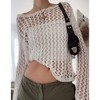Women Mesh Crochet Crop Top Long Sleeve Hollow Out Cropped Knit Sweater Bikini Beach See Through Cover Ups - 3 of 4