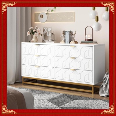Garvee Stylish 6-Drawer Bedroom Dresser – 53-Inch Modern Chest with Elegant Metal Legs & Ample Storage for Bedroom, Living Room
