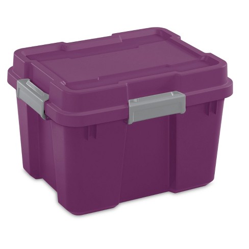 Sterilite Plastic 20 Gallon Gasket Tote Exotic Purple Set of 4