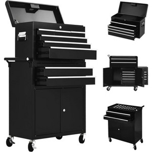 8-Drawer Rolling Tool Chest, Detachable Top, 2-in-1 Heavy Duty Lockable Tool Storage Cabinet Organizer for Garage, Workshop & Warehouse, Black - 1 of 4