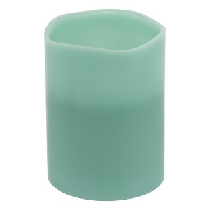 Northlight Flameless LED Lighted 3-Wick Flickering Wax Pillar Candle - 8" - Sage Green - 1 of 4