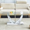 FURNIinspire Coffee Tables Modern minimalist transparent tempered glass coffee table with marble patterned MDF legs, White, 43"*24"*17" - 2 of 4