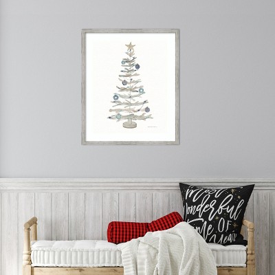 Coastal Holiday Tree Watercolor Framed Wall Art, 21x25, White Wood Frame