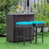 Tangkula 3PCS Patio Wicker Rattan Bar Set Table w/2 Cushioned Stools - image 2 of 4