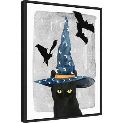 Halloween Black Cat Print on Canvas with Floating Frame