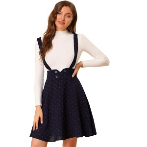 Allegra K Women's Retro A-Line Mini Buttons Decor Polka Dots Overall Suspender Dress - 1 of 4