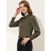 INSPIRE CHIC Women's Puff Long Sleeve Point Collar Vintage Button Work Satin Shirt - 3 of 4