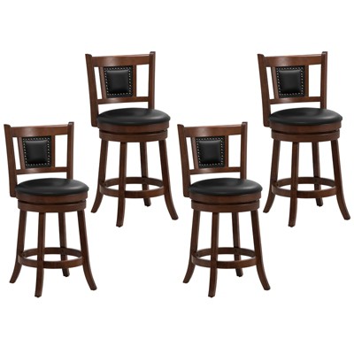 Tangkula 25.5” Upholstered Bar Stools Set Of 4 360° Swivel Round ...