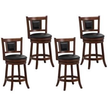 Tangkula 25.5” Upholstered Bar Stools Set of 2/4 360° Swivel Round Counter/Bar Height Stools w/Curved Backrest & Footrest