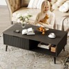 Coffee Table with Storage, 2-Tier Rectangle Table with Sliding Door & Solid Wood Legs | Farmhouse Style Center Table for Living Room & Home Office - 2 of 4