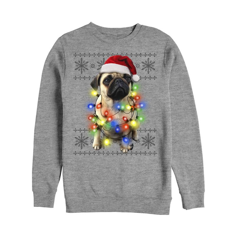 Men's Lost Gods Ugly Christmas Pug Lights Sweatshirt, 1 of 4