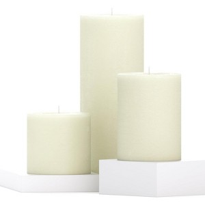 Assorted Pillar Candles Set of 3 ¨C Sizes 3", 4", 8" Unscented Dripless Large Candles, Rustic Style Long Burning for Weddings, Home Decor ¨C Ivory - 1 of 4