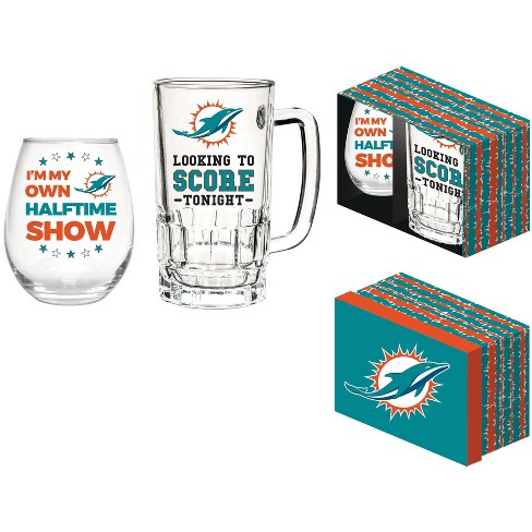 Miami Dolphins Stemless Wine Glass Set and Collector's Box