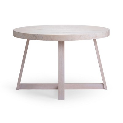 White Sand Wirebrush 47" Round Solid Wood Farmhouse Dining Table
