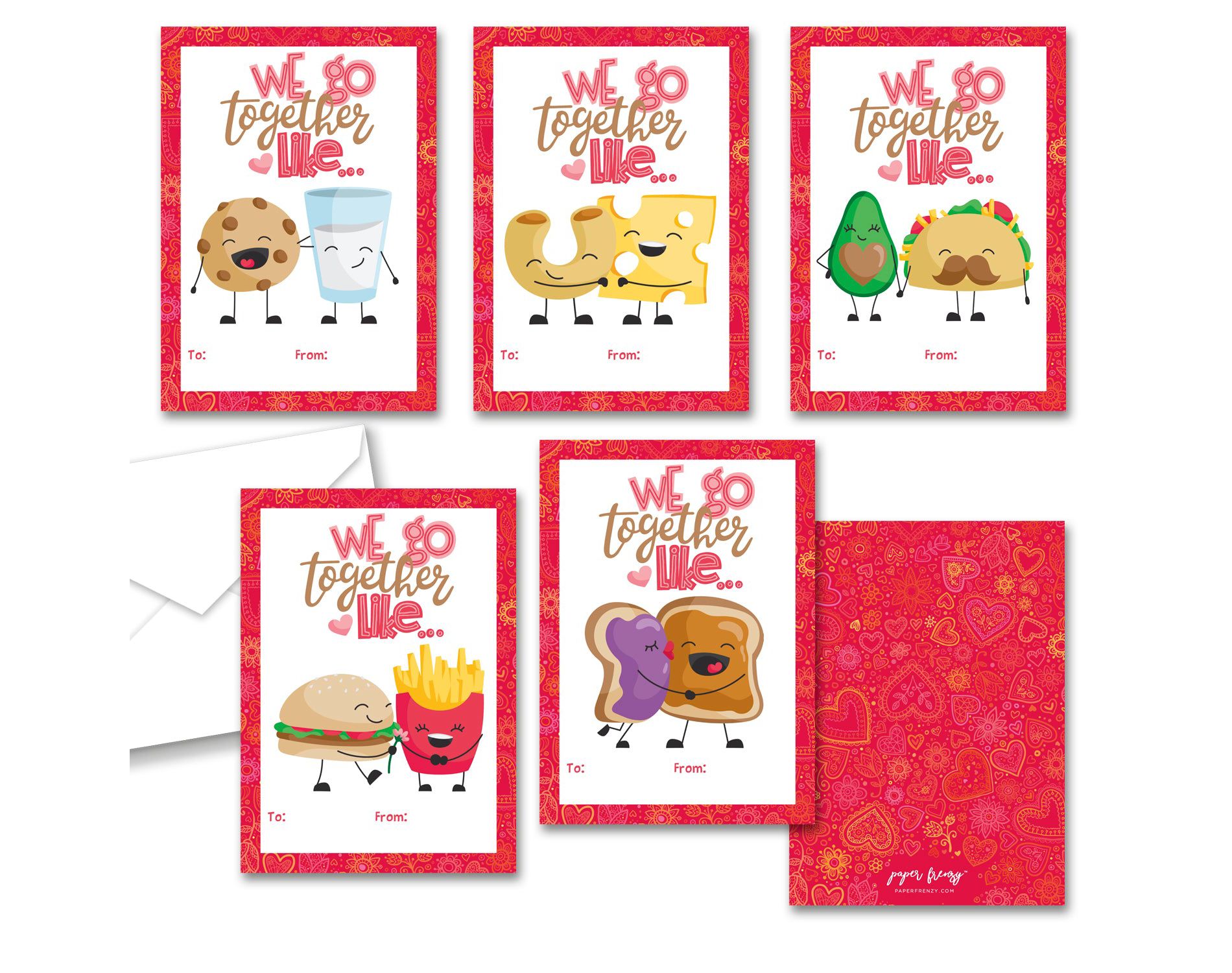 Paper Frenzy Food Themed We Go Together Like Valentine Cards  WITH ENVELOPES - 25 Pack