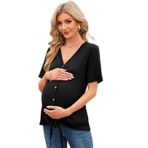 Clearlove Women's Maternity Shirts Color Block Split Hem Tunic Tops Pregnancy Clothes - 1 of 4