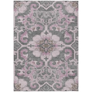 HomeRoots 3' X 5' Pink And Charcoal Damask Washable Indoor Outdoor Area Rug - 1 of 4