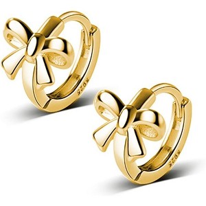 Solid 925 Sterling Silver Small Bow Hoop Earrings Huggie for Women Teens Bowknot Huggie Earrings - 1 of 4