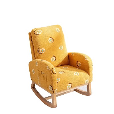 NicBex Boucle Fabric Glider Rocking Chair,Upholstered Nursery Rocking Chairs with High Backrest,Modern Rocking Chair,Nursing Chair for Bedroom,Mustard
