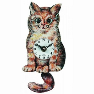 Cat Shaped Quartz Wall Clock with Moving Eyes and Swinging Tail Pendulum – 6 in – River City Clocks - 1 of 3