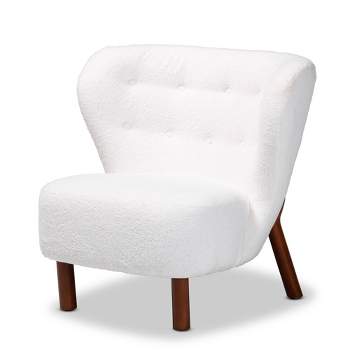 Cabrera Boucle Upholstered and Wood Accent Chair White/Walnut Brown - Baxton Studio