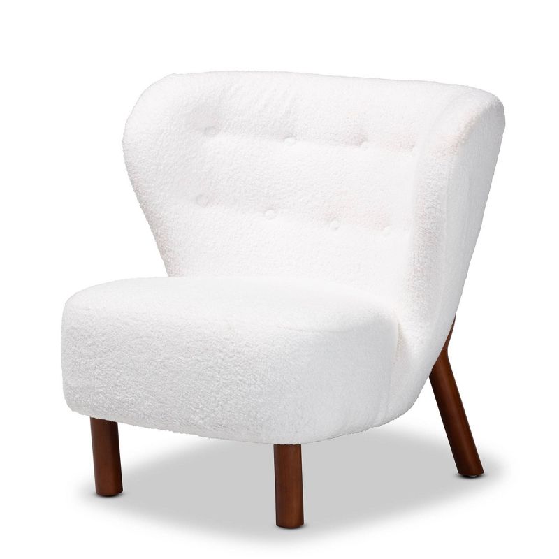 Cabrera Boucle Upholstered and Wood Accent Chair White/Walnut Brown - Baxton Studio, 1 of 11