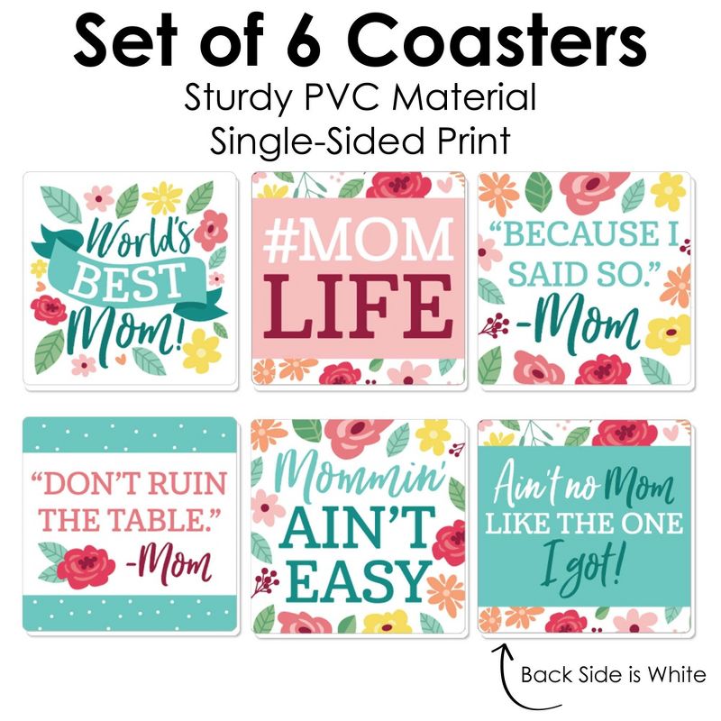 Big Dot of Happiness Colorful Floral Happy Mother's Day - Funny We Love Mom Party Decorations - Drink Coasters - Set of 6, 5 of 9