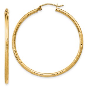 Black Bow Jewelry 2mm x 40mm 14k Yellow Gold Satin & Diamond-Cut Round Hoop Earrings - 1 of 4