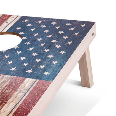 Rustic American Flag 4 ft x 2 ft Premium Wood Cornhole Set with Bean Bags
