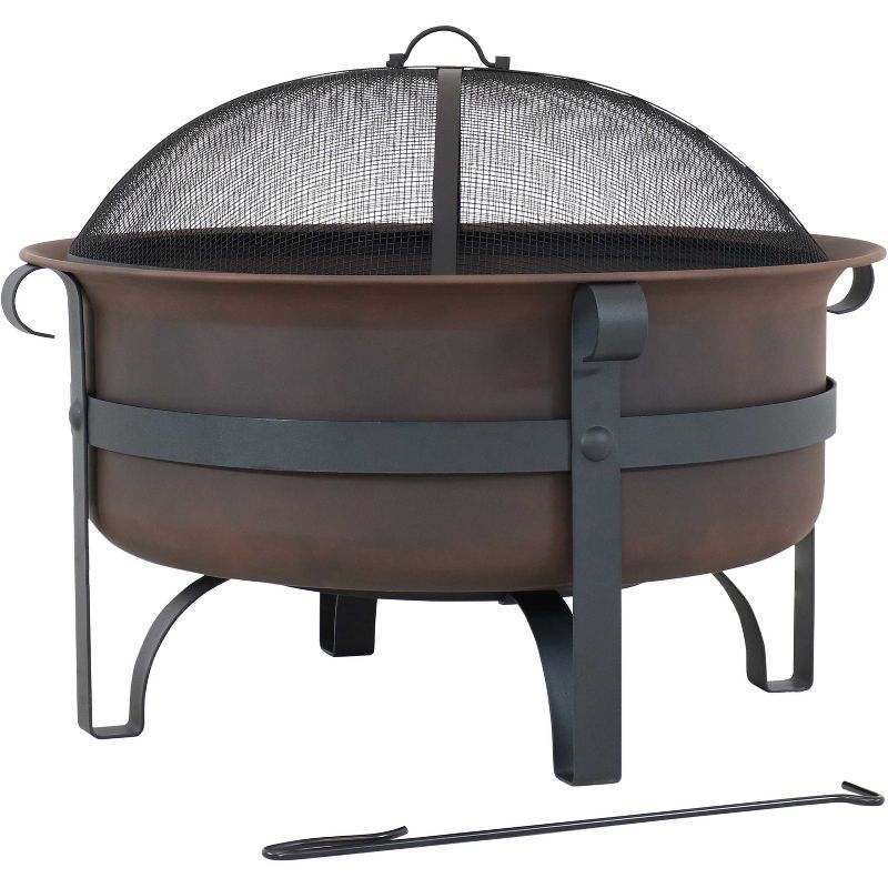 Sunnydaze Outdoor Camping or Backyard Large Round Cauldron Fire Pit Bowl with Log Poker and Spark Screen - 29", 6 of 11