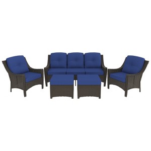YARDSIGHT 7-Seat Outdoo Sofa Set 5-Piece All-Weather Brown Wicker Rattan Conversation Group with Cushions for Patio, Deck & Backyard - 1 of 4