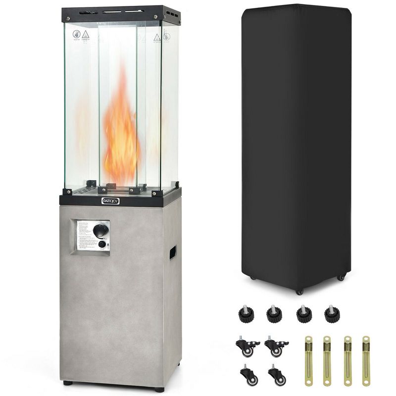 Costway 41,000 BTU Propane Patio Heater Glass Tube Standing Gas Heater w/ Cover Wheels, 1 of 11