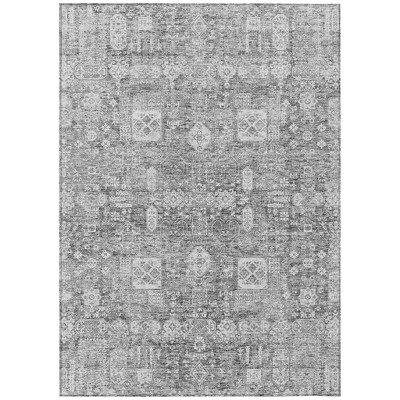 Gray Silver And Charcoal Oriental Washable Indoor Outdoor Area Rug