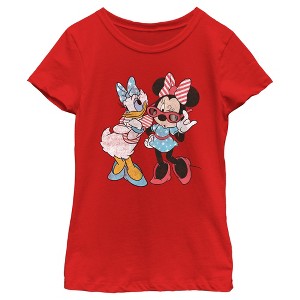 Girl's Mickey & Friends Distressed Fourth of July Daisy and Minnie T-Shirt - 1 of 4