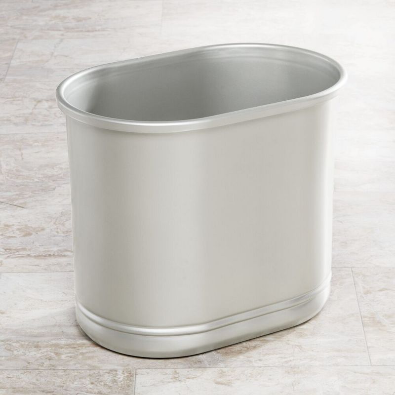 mDesign Small Metal Oval 2.5 Gallon Bathroom Trash Can Wastebasket, 2 of 4