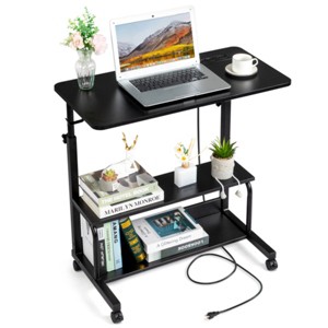Syemin Desks Adjustable Overbed Bedside Table Overbed Bedside Table with Wheels Hospital Tray Table Adjustable with Wheels, Black, 31.5"*15.75"*26.4" - 1 of 4