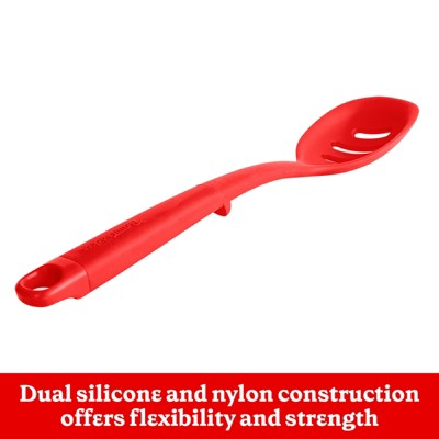 Red Silicone 13-Inch Slotted Spoon with Ergonomic Handle