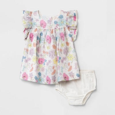 Baby Girls' Floral Dobby A-Line Dress - Cat & Jack™ Off-White 6-9M