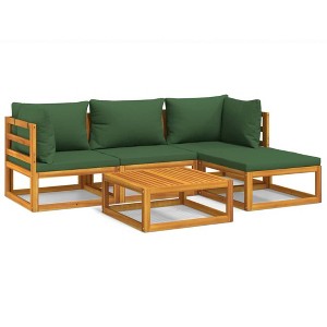 vidaXL Garden Lounge Set Green cushions with natural wood - 1 of 4