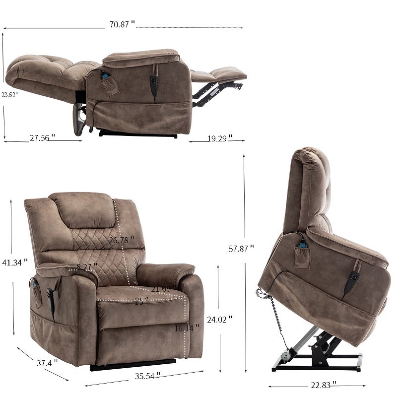 Electric Lift Massage Recliner With Heating - ModernLuxe, 3 of 11