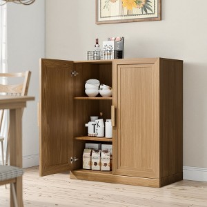 36"x31"x16" Wood Accent Cabinet in Natural Color, Storage Organizer with Adjustable Shelves for Kitchen Bedroom Entryway Living Room Dinning Room - 1 of 4