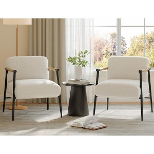 Modern Accent Chair, Comfy Chair with Metal Frame Wooden Armrest, Cozy Reading Chair with Soft Cushion for Bedroom, Living Room - 1 of 4