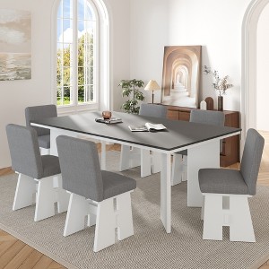 7-Piece Dining Set with Rectangular Table and 6 Upholstered Chairs - 1 of 4